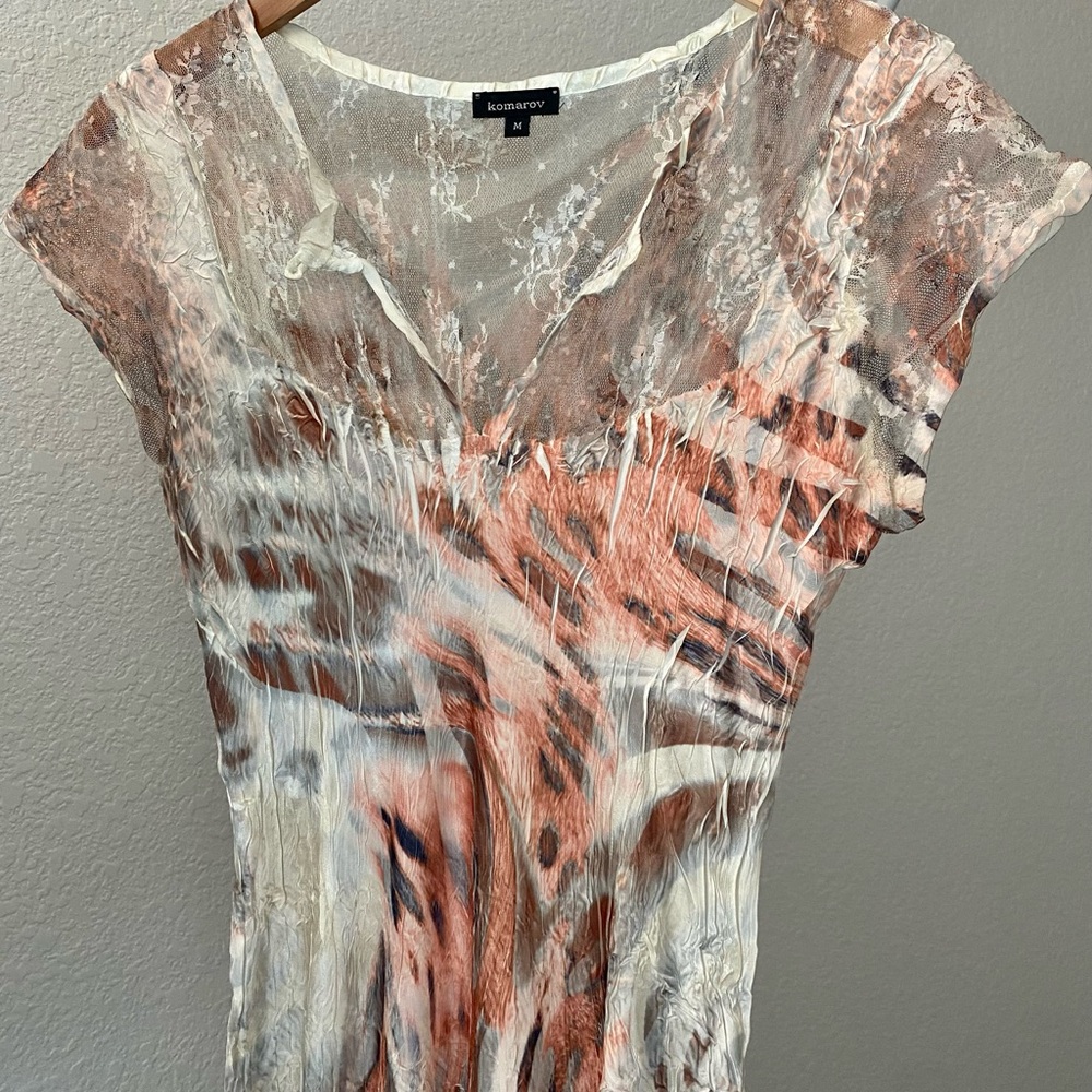 Komarov Lace Overlay Dress in Cream and Gray - Picture 3 of 7
